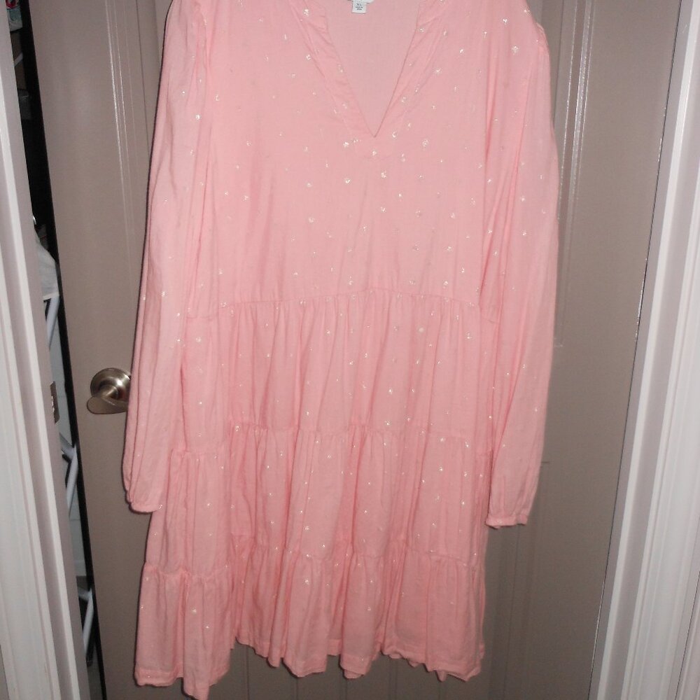 Women Crown & Ivy Pink 3 Tier Ruffled Long Sleeve Dress, XL